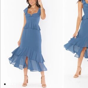 “Reese” Ruffle Dress- Slate Blue XXL, Show Me Your MuMu